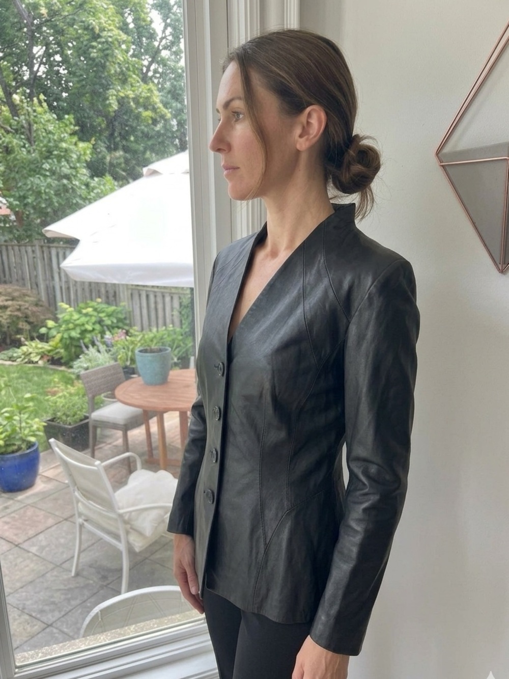 VINTAGE Y2K DANIER Classic Black Leather Button-Front Blazer Jacket Size Medium